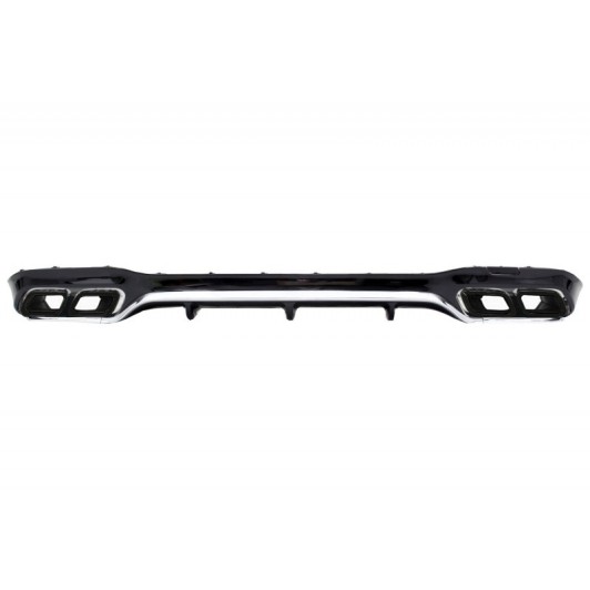 Rear Bumper Air Diffuser with Exhaust Muffler Tips Black suitable for Mercedes E-Class W213 AMG Line (2016-2019) E63 Design