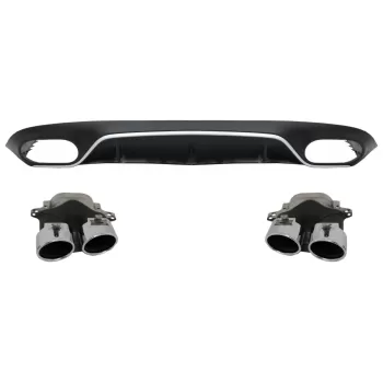 Rear Diffuser with Exhaust Tips suitable for Mercedes E-Class C238 A238 AMG Sport Line Coupe Cabrio (2016-2019) E53 Design Silver Edition