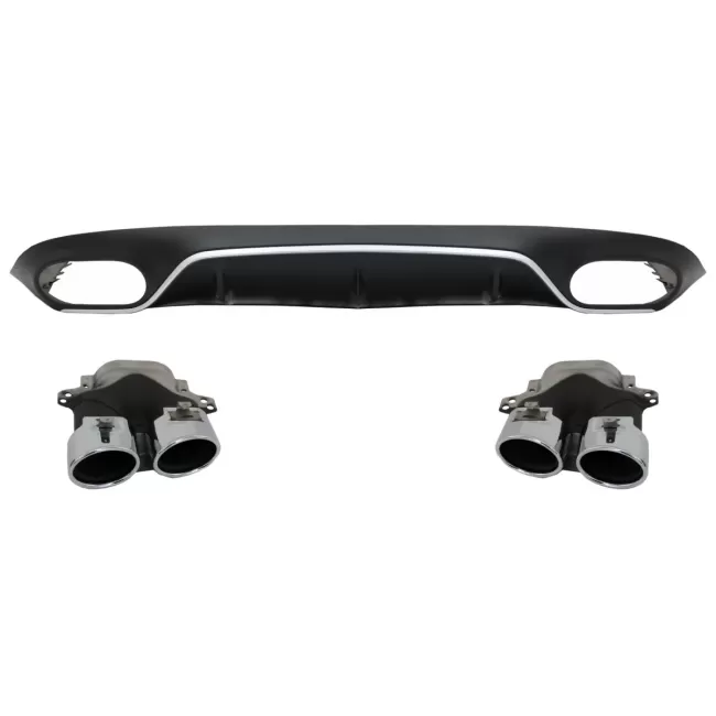 Rear Diffuser with Exhaust Tips suitable for Mercedes E-Class C238 A238 AMG Sport Line Coupe Cabrio (2016-2019) E53 Design Silver Edition