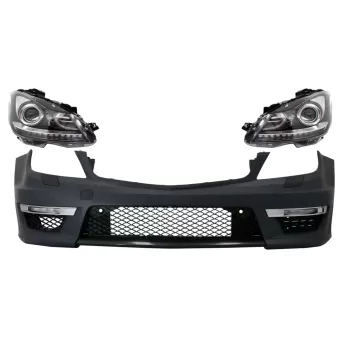 Front Bumper with LED DRL Headlights suitable for Mercedes C-Class W204 (2012-2014) C63 Facelift Bi-Xenon Design