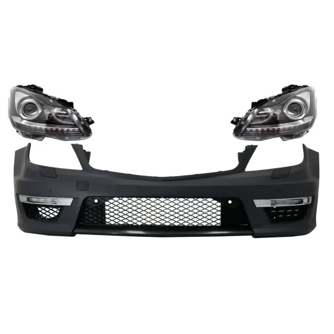 Front Bumper with LED DRL Headlights suitable for Mercedes C-Class W204 (2012-2014) C63 Facelift Bi-Xenon Design