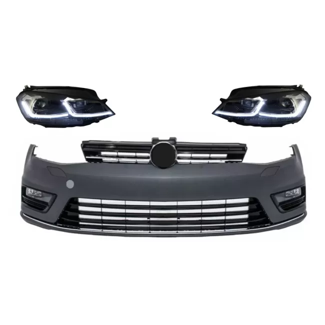 Front Bumper and LED Headlights suitable for VW Golf 7 VII (2012-2017) RHD Facelift G7.5 R Line Look Sequential Dynamic Turning Lights