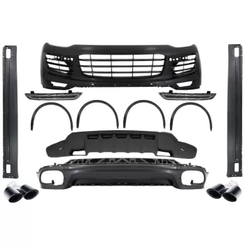 Complete Body Kit suitable for Porsche Cayenne Facelift (2014-2017) GTS Design with Exhaust Muffler Tips Glossy Black