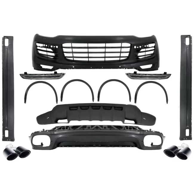 Complete Body Kit suitable for Porsche Cayenne Facelift (2014-2017) GTS Design with Exhaust Muffler Tips Glossy Black