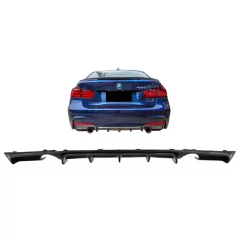 Rear Bumper Spoiler Valance Diffuser Double Outlet for Single Exhaust suitable for BMW 3 Series F30 F31 (2011-2019) M Performance Design Carbon Film Coating