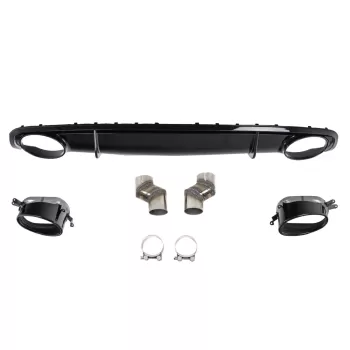 Rear Bumper Valance Diffuser & Exhaust Tips suitable for Audi A4 B8 B8.5 Limousine Avant Facelift (2012-2015) RS4 Design Black