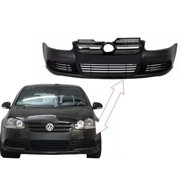 Front Bumper suitable for VW Golf V 5 (2003-2007) Jetta (2005-2010) R32 Piano Glossy Black Grille