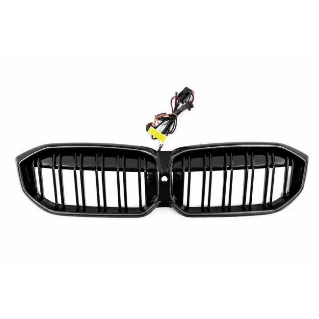 Central Kidney Grilles with LED suitable for BMW I3 G28 (2022-2024) Double Stripe Piano Black