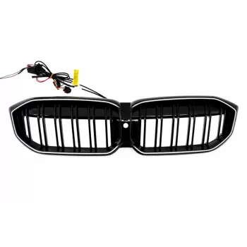 Central Kidney Grilles with LED suitable for BMW I3 G28 (2022-2024) Double Stripe Piano Black