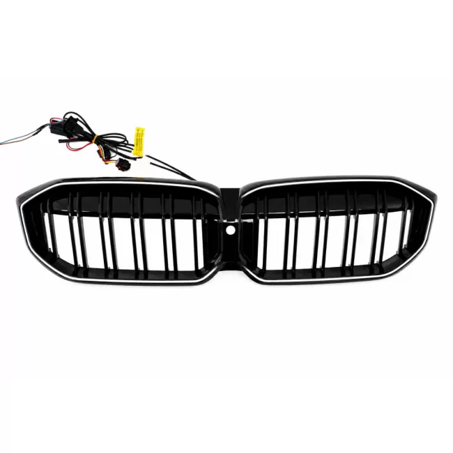 Central Kidney Grilles with LED suitable for BMW I3 G28 (2022-2024) Double Stripe Piano Black