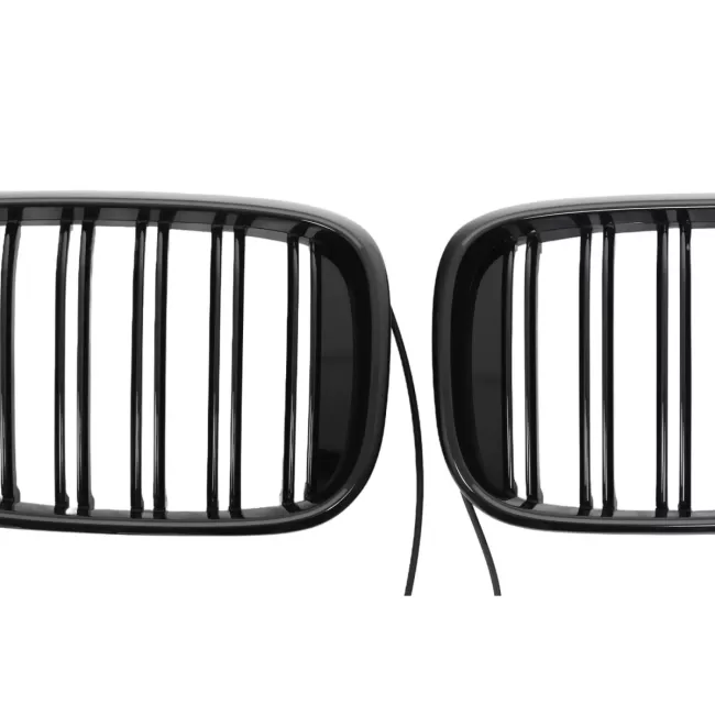 Central Kidney Grilles With LED suitable for BMW X3 G01 (11.2017-2020) X4 G02 (02.2018-2020) Double Stripe Piano Black