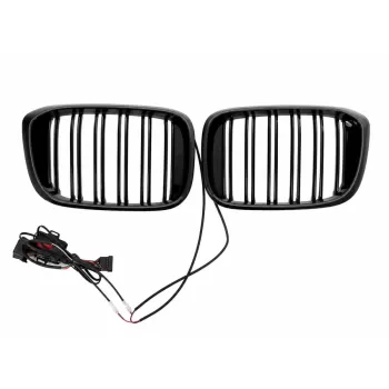 Central Kidney Grilles With LED suitable for BMW X3 G01 (11.2017-2020) X4 G02 (02.2018-2020) Double Stripe Piano Black