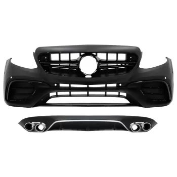 Front Bumper with Diffuser and Exhaust Muffler Tips suitable for Mercedes E-Class C238 A238 (2016-up) E63 Design Black Chrome