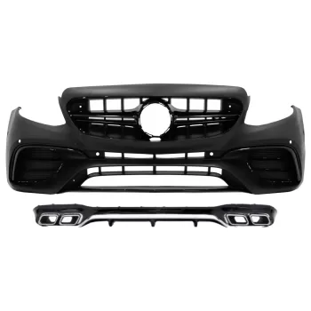 Front Bumper with Rear Diffuser and Exhaust Muffler Tips Chrome suitable for Mercedes E-Class W213 (2016-2019) E63 Design Black Edition