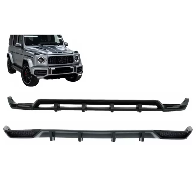Front Bumper Lip Spoiler LED DRL Extension with Rear Bumper Diffuser suitable for Mercedes G-Class Facelift W463 W464 (2018-up)