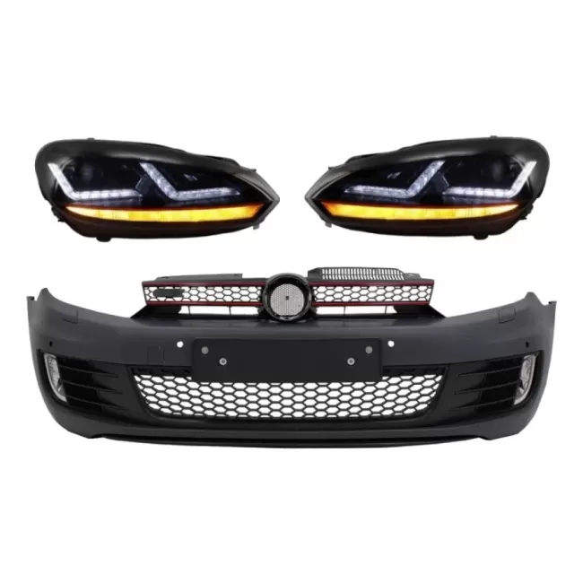 Front Bumper suitable for VW Golf 6 (2008-2013) Look with Osram LED Headlights Xenon Upgrade Red GTI Dynamic Sequential Turning Lights