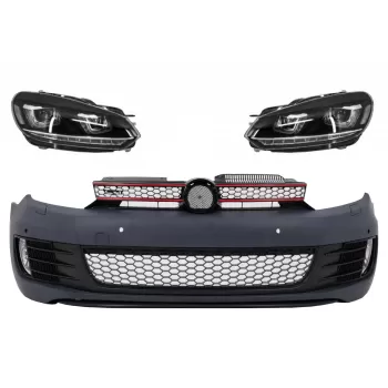 Front Bumper with RHD Headlights LED DRL Flowing Turning Light Chrome suitable for VW Golf VI 6 (2008-2013) GTI U Design