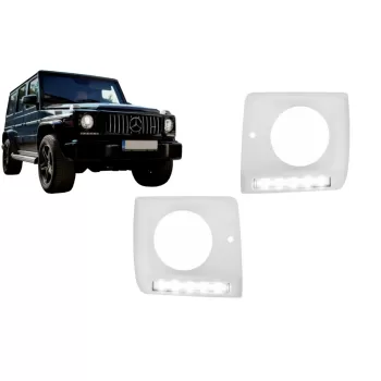Headlights Covers with LED DRL Daytime Running Lights suitable for Mercedes G-Class W463 (1989-up) G65 Design Chrome