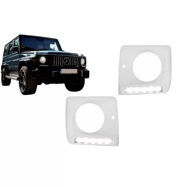 Headlights Covers with LED DRL Daytime Running Lights suitable for Mercedes G-Class W463 (1989-up) G65 Design Chrome