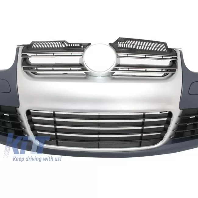 Front Bumper suitable for VW Golf V 5 (2003-2007) Jetta (2005-2010) R32 Look Brushed Aluminium Look Grille