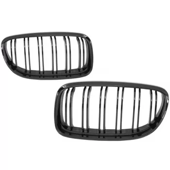Front Kidney Grilles suitable for BMW 3 Series E90 E91 LCI (2008-2011) Double Stripe M Design Piano Black