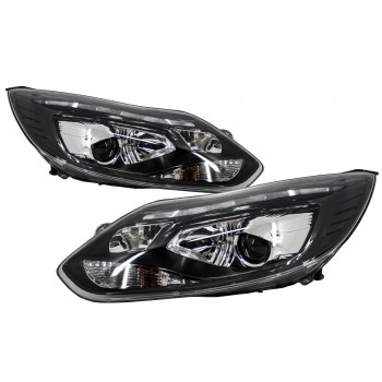 LED DRL priekiniai žibintai „Xenon“ atrodo tinkami „Ford Focus III“ (2011–2014) juodai