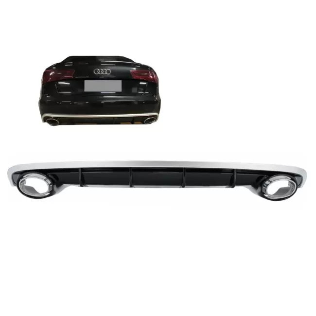 Rear Bumper Valance Diffuser and Exhaust Tips suitable for Audi A6 4G C7 Facelift (2015-2018) RS6 Design