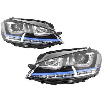Priekiniai žibintai 3D LED DRL, tinkama „VW Golf 7 VII“ (2012–2017 m.) Mėlynojo GTE išvaizdos LED tekanti dinaminė nuoseklios eilės lemputė