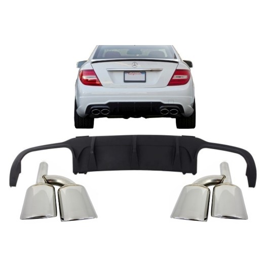 Rear Bumper Valance Air Diffuser with Exhaust Muffler Tips suitable for MERCEDES C-class W204 C204 AMG Sport Line (2012-2014) Limousine Coupe