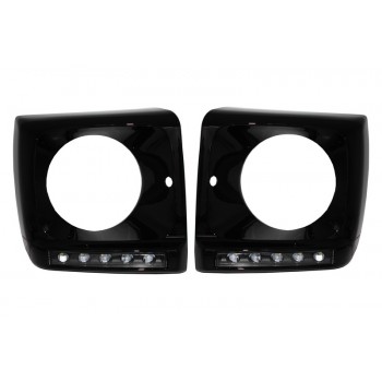 Black Headlights Covers with LED DRL Black Daytime Running Lights suitable for Mercedes G-Class W463 (1989-2012) G65 Design