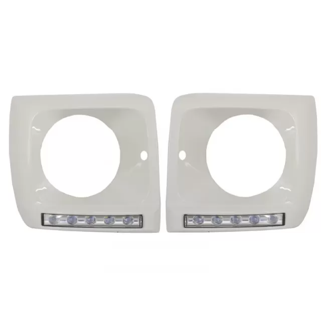 Headlights Covers White with LED DRL Daytime Running Lights suitable for Mercedes G-Class W463 (1989-2012) G65 Design Chrome