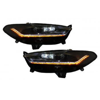 LED DRL priekiniai žibintai, tinkantys „Ford Mondeo Mk5“ (2013–2016), tekantys dinaminiai nuosekliai posūkio lemputės juodos spalvos