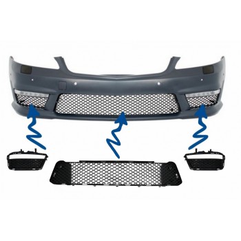 Front Bumper Central-Lower Grille and Side Grilles suitable for Mercedes S-Class W221 (2005-2012) S63 S65 Design