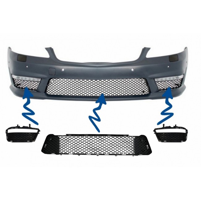 Front Bumper Central-Lower Grille and Side Grilles suitable for Mercedes S-Class W221 (2005-2012) S63 S65 Design