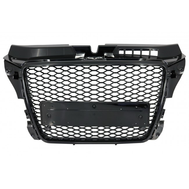 Badgeless Front Grille suitable for Audi A3 8P Facelift (2007-2012) RS Design Honeycomb Piano Black Grille With PDC Covers