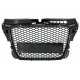 Badgeless Front Grille suitable for Audi A3 8P Facelift (2007-2012) RS Design Honeycomb Piano Black Grille With PDC Covers