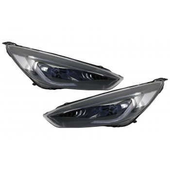 Priekiniai žibintai LED DRL, tinkamos „Ford Focus III MK3“ (2015–2017) „Bi-Xenon“ dizaino dinaminio tekėjimo signalų signalų demonų išvaizda