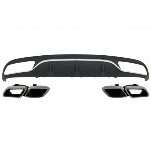 Rear Bumper Valance Diffuser with Exhaust Muffler Tips suitable for Mercedes C-Class C205 A205 Coupe Cabriolet (2014-2019) C63 Design