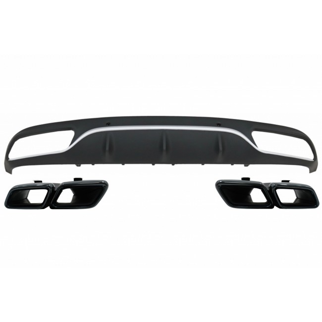 Rear Bumper Valance Diffuser with Black Exhaust Muffler Tips suitable for Mercedes C-Class C205 A205 Coupe Cabriolet (2014-2019) C63 Design