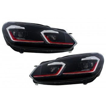 LED Headlights suitable for VW Golf 6 VI (2008-2013) With Facelift G7.5 GTI Look Red Flowing Dynamic Sequential Turning Lights LHD
