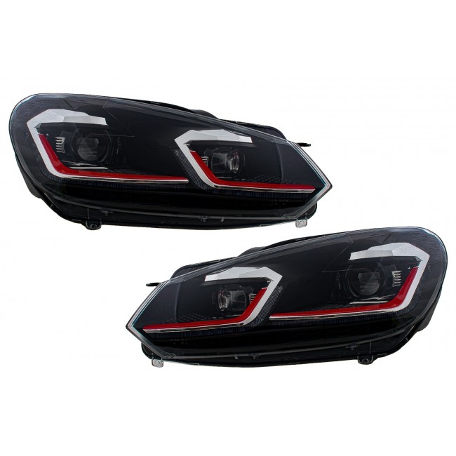 LED Headlights suitable for VW Golf 6 VI (2008-2013) With Facelift G7.5 GTI Look Red Flowing Dynamic Sequential Turning Lights LHD