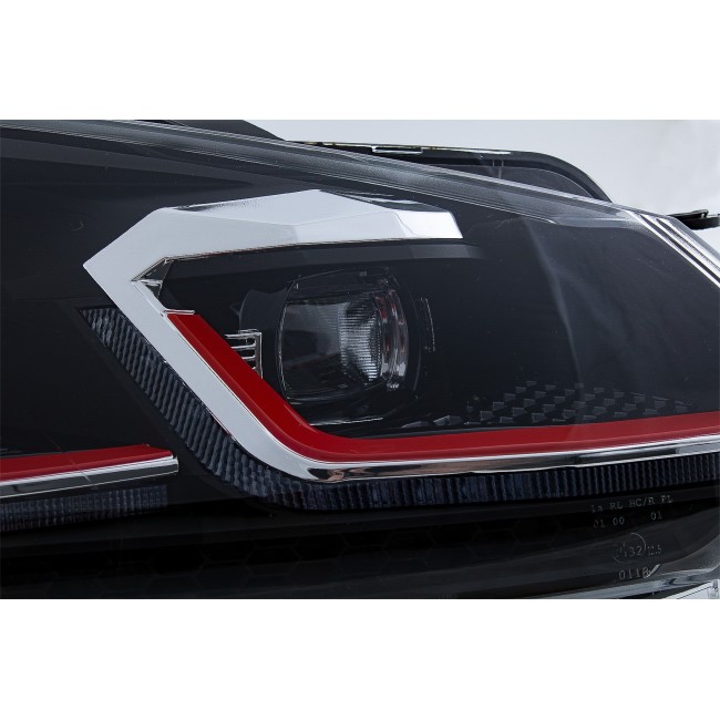 LED Headlights suitable for VW Golf 6 VI (2008-2013) With Facelift G7.5 GTI Look Red Flowing Dynamic Sequential Turning Lights LHD