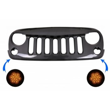 Centrinės priekinės grotelės su LED gintaro posūkio signalo šviesa, tinkama „Jeep Wrangler“ / „Rubicon JK“ (2007–2017).
