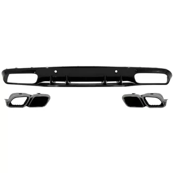 Rear Bumper Valance Diffuser suitable for Mercedes C-Class C205 A205 Coupe Cabriolet (2014-2019) Facelift C63S Design Silver Tips