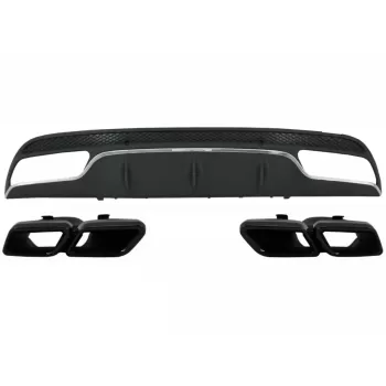 Rear Bumper Diffuser suitable for Mercedes C-Class W205 S205 (2014-2020) C63 Design with Black Exhaust Muffler Tips Only for Sport Package