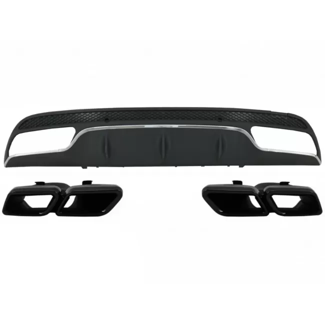Rear Bumper Diffuser suitable for Mercedes C-Class W205 S205 (2014-2020) C63 Design with Black Exhaust Muffler Tips Only for Sport Package