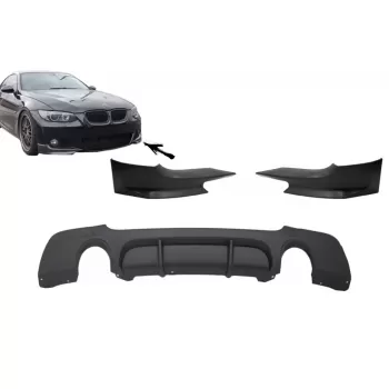 Rear Bumper Diffuser with Splitters suitable for BMW E92 Coupe 3 Series (2006-2010) M Performance Design Twin Single Outlet