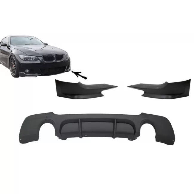 Rear Bumper Diffuser with Splitters suitable for BMW E92 Coupe 3 Series (2006-2010) M Performance Design Twin Single Outlet