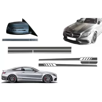 Set Sticker Side Decals & Upper Bonnet Roof Tailgate & Sticker Mirror Dark Grey suitable for Mercedes C205 Coupe A205 Cabriolet (2014-2016) A45 Design Edition 1
