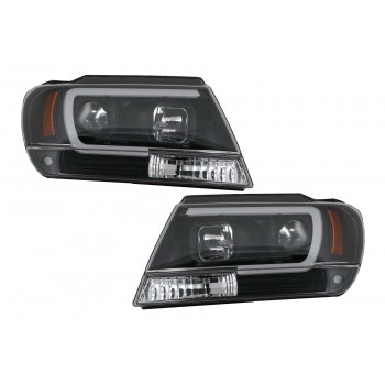 LED priekiniai žibintai, tinkantys „Jeep Grand Cherokee“ (1999–2004) Vamzdis šviesiai juodas